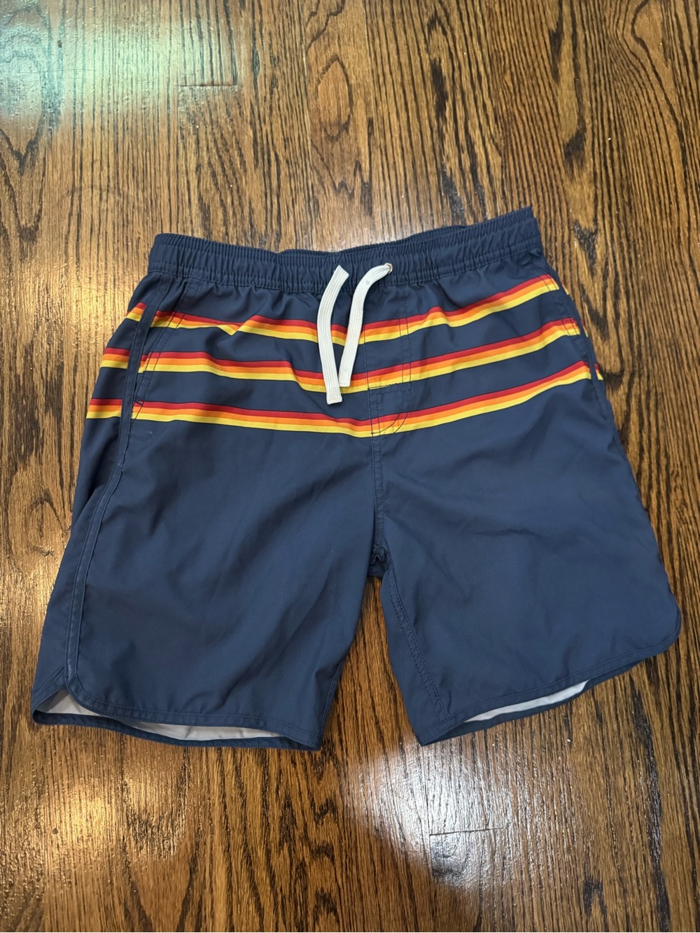 Fair Harbor Boys Navy Swim Trunks with Red & Yellow Stripes “Anchor”